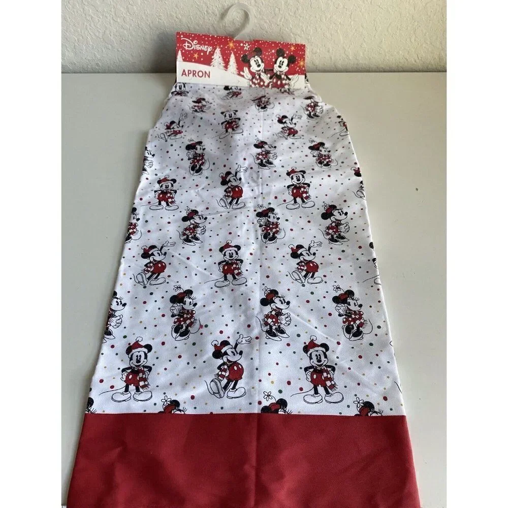 Disney Mickey Minnie‎ Mouse CHRISTMAS Cheer Kitchen Farmhouse Full Apron NEW